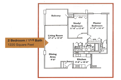 Floor plan for studio, 1220 sqft